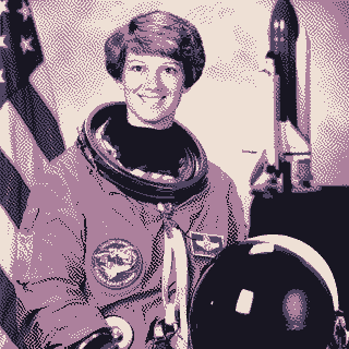Fixed 320-pixel dithered NASA portrait, scaled by the browser